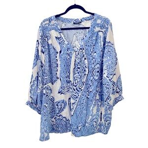 Anne Carson Woman Blue‎ and White Popover Shirt 1X